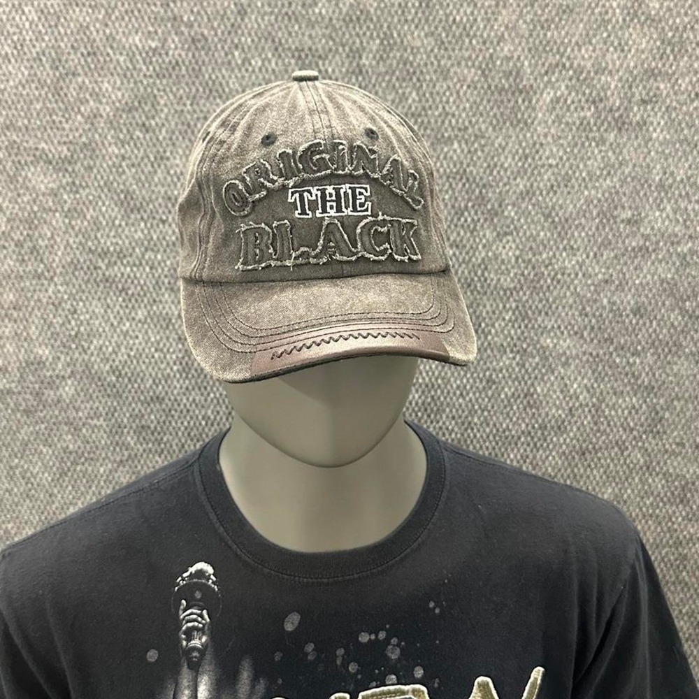 Black Distressed Embroidered Strapback Hat